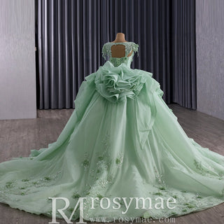Elegant Ruffle Skirt Light Green Quinceanera Dress Sweet 15 with 3D Flowers - Rosymae