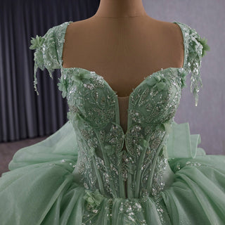 Elegant Ruffle Skirt Light Green Quinceanera Dress Sweet 15 with 3D Flowers - Rosymae