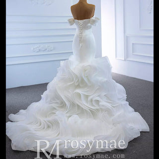Elegant Ruffle Skirt Trumpet Wedding Dress with Detachable Sleeves - Rosymae