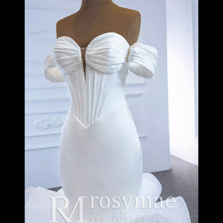 Elegant Ruffle Skirt Trumpet Wedding Dress with Detachable Sleeves - Rosymae