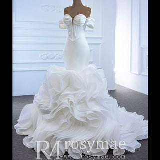 Elegant Ruffle Skirt Trumpet Wedding Dress with Detachable Sleeves - Rosymae