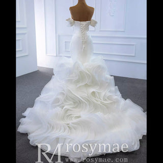 Elegant Ruffle Skirt Trumpet Wedding Dress with Detachable Sleeves - Rosymae