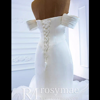 Elegant Ruffle Skirt Trumpet Wedding Dress with Detachable Sleeves - Rosymae