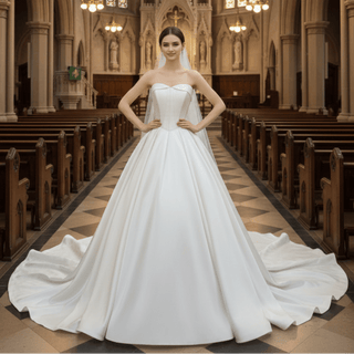 Elegant Satin A-line Bridal Wedding Dress with Ruched Skirt - Rosymae