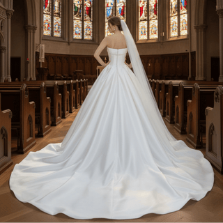 Elegant Satin A-line Bridal Wedding Dress with Ruched Skirt - Rosymae
