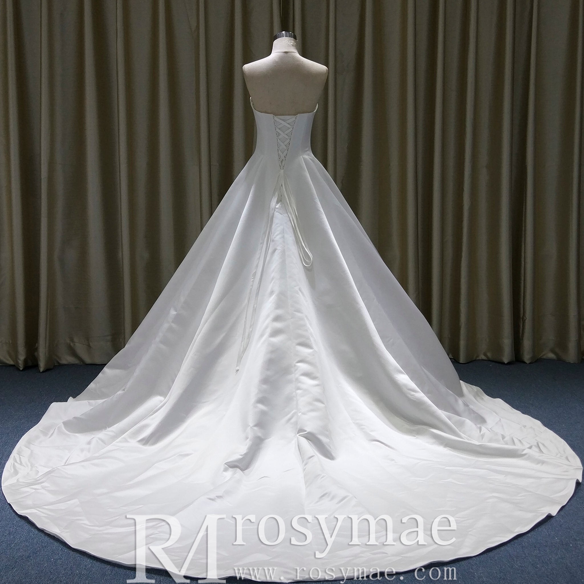 Classic Simple Curve Neckline Satin Wedding Dress with A-line Rosymae Classic Simple Curve Neckline Satin Wedding Dress with A-line Rosymae