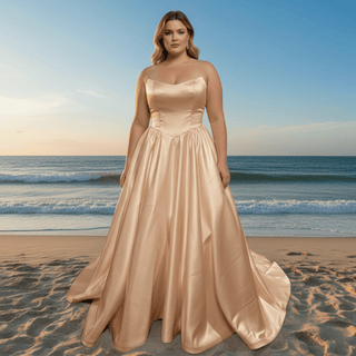 Elegant Satin A-line Wedding Dress with Boat Neckline - Rosymae