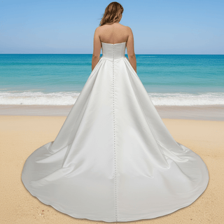 Elegant Satin A-line Wedding Dress with Boat Neckline - Rosymae