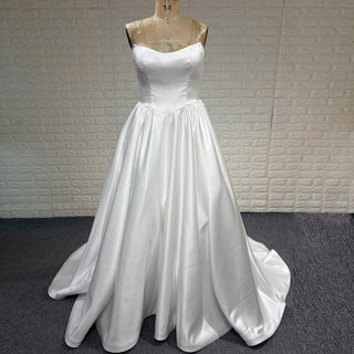 Elegant Satin A-line Wedding Dress with Boat Neckline - Rosymae