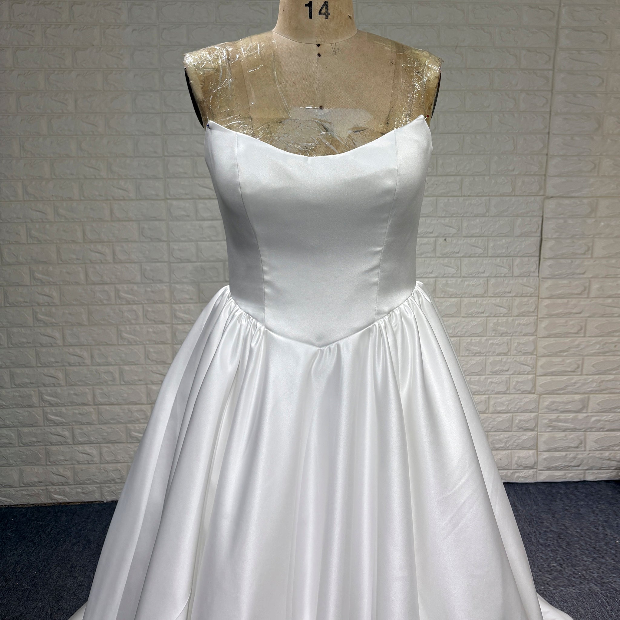 Elegant Satin A-line Wedding Dress with Boat Neckline - Rosymae
