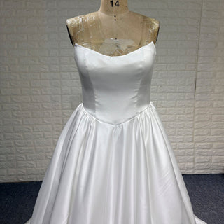 Elegant Satin A-line Wedding Dress with Boat Neckline - Rosymae