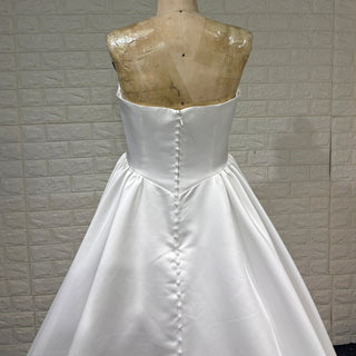 Elegant Satin A-line Wedding Dress with Boat Neckline - Rosymae