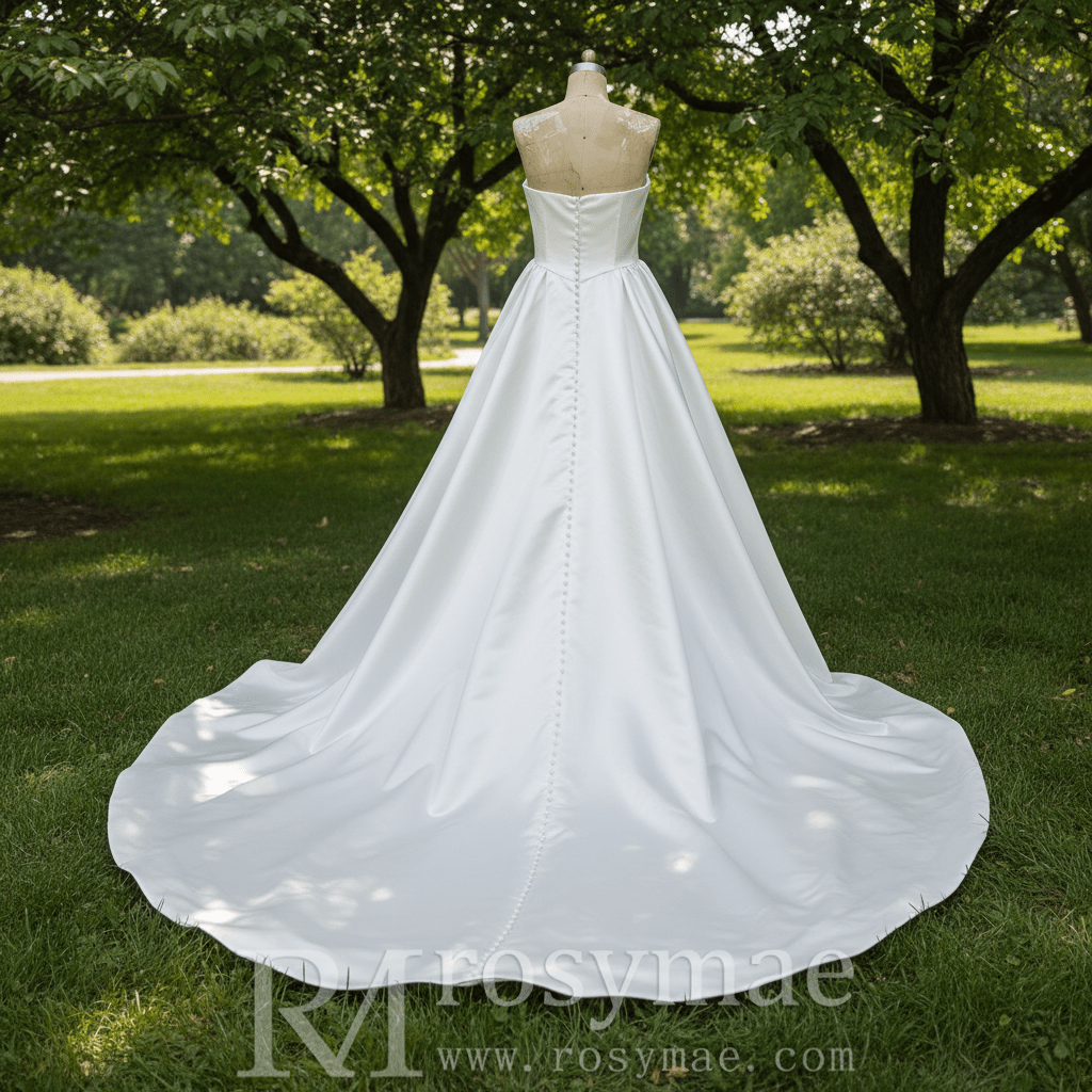 Elegant Satin A-line Wedding Dress with Boat Neckline - Rosymae
