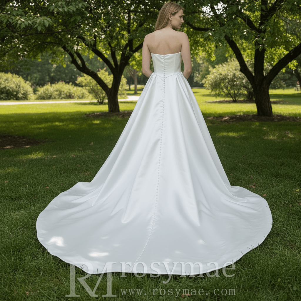 Elegant Satin A-line Wedding Dress with Boat Neckline - Rosymae