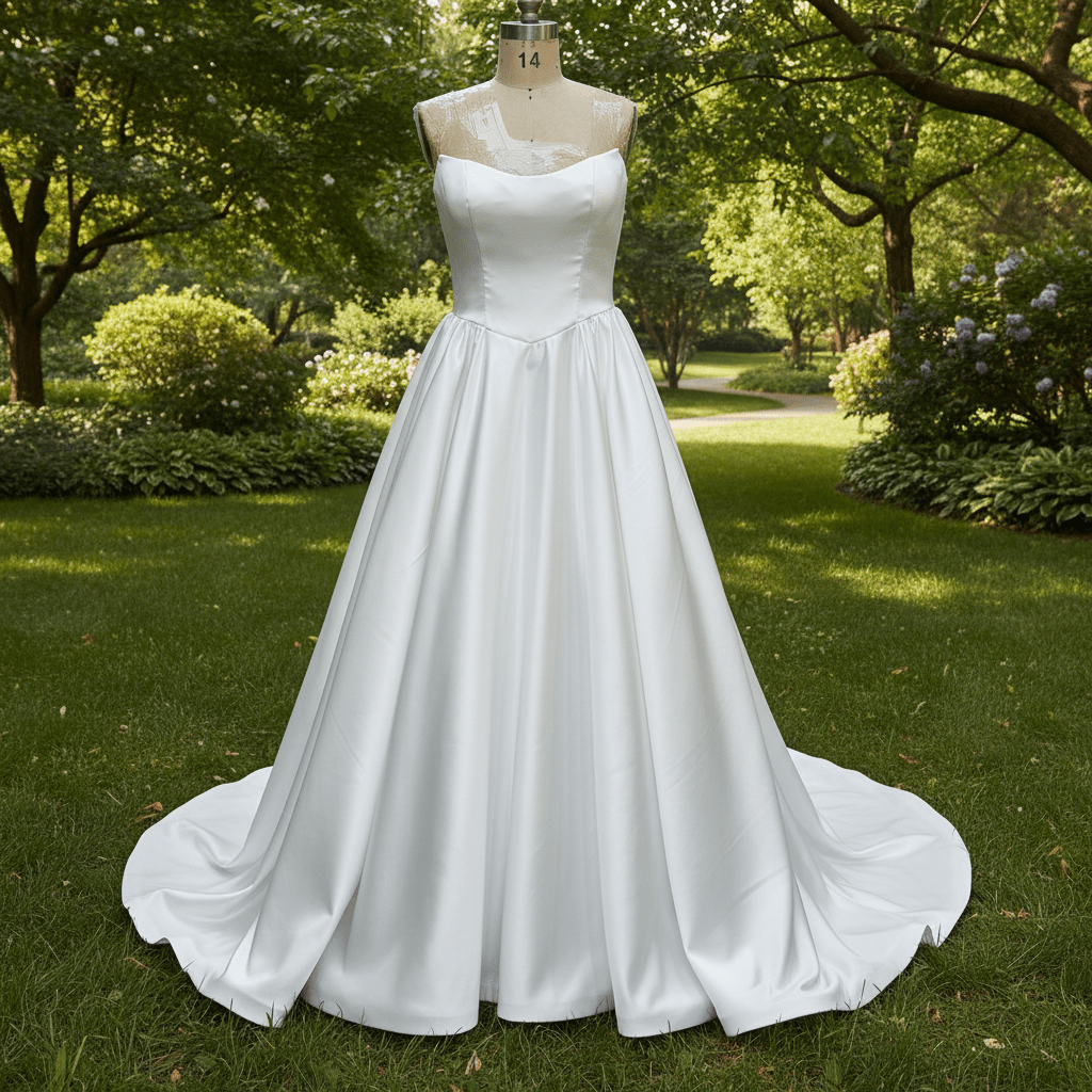 Elegant Satin A-line Wedding Dress with Boat Neckline - Rosymae