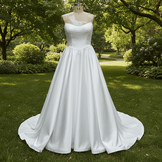 Elegant Satin A-line Wedding Dress with Boat Neckline - Rosymae