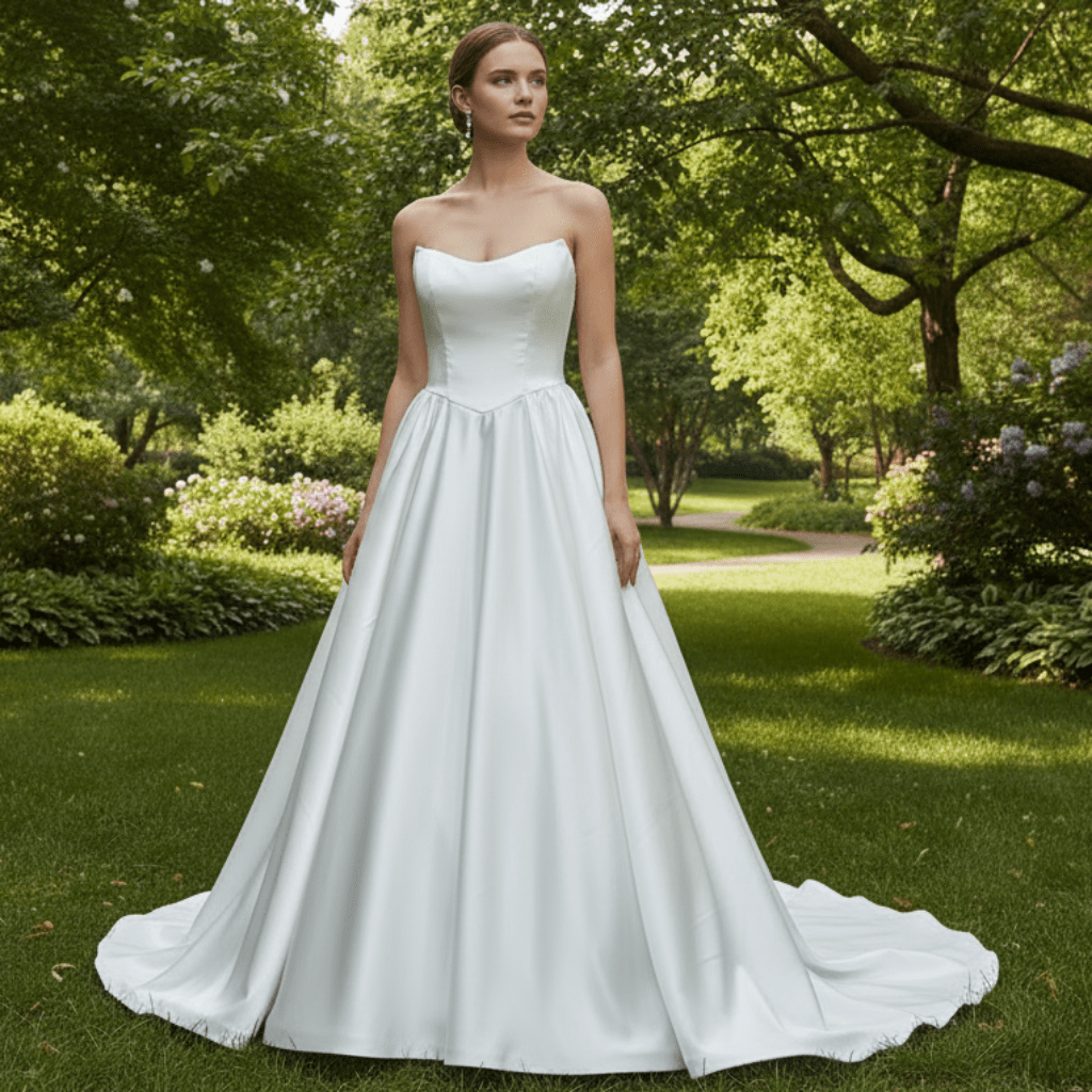 Elegant Satin A-line Wedding Dress with Boat Neckline - Rosymae