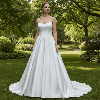 Elegant Satin A-line Wedding Dress with Boat Neckline - Rosymae