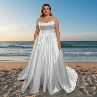 Elegant Satin A-line Wedding Dress with Boat Neckline - Rosymae
