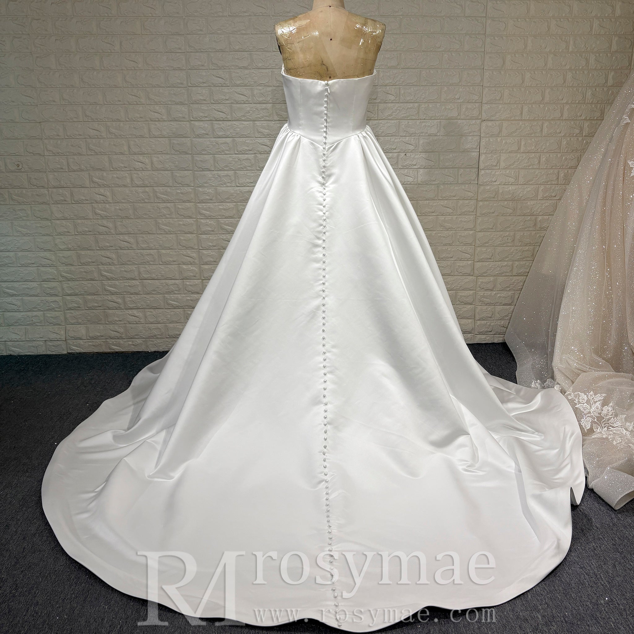 Elegant Satin A-line Wedding Dress with Boat Neckline - Rosymae
