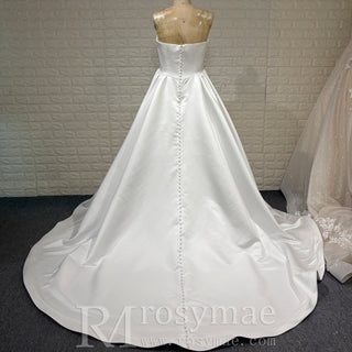 Elegant Satin A-line Wedding Dress with Boat Neckline - Rosymae