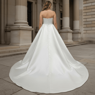 Elegant Satin A-line Wedding Dress with Boat Neckline - Rosymae