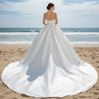 Elegant Satin Ball Gown Wedding Dress with Asymmetrical Neckline - Rosymae