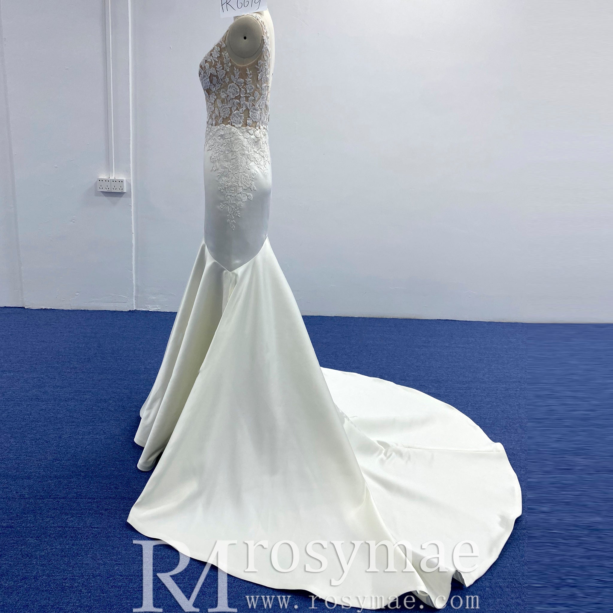 Elegant Satin Fit and Flare Wedding Dress with Vneck - Rosymae