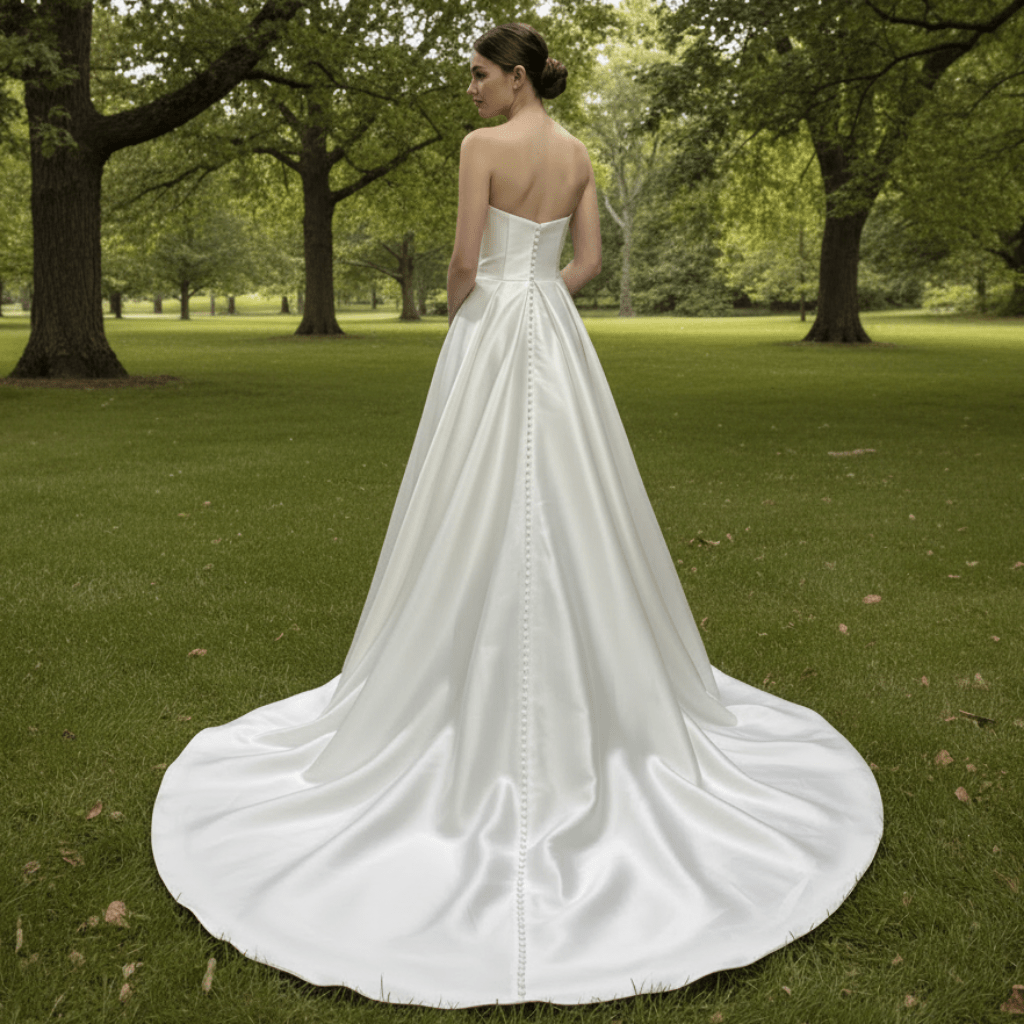 Elegant Satin Ruched Strapless Wedding Dress with Vneck for Bride - Rosymae