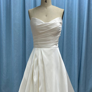 Elegant Satin Ruched Strapless Wedding Dress with Vneck for Bride - Rosymae