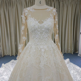 Elegant Scoop Luxury Lace Ball Gown Wedding Dress with Long Sleeve - Rosymae