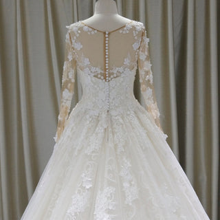 Elegant Scoop Luxury Lace Ball Gown Wedding Dress with Long Sleeve - Rosymae
