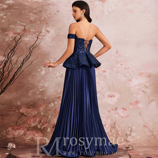 Elegant Sequin Patchwork Strapless Off-Shoulder Women Evening Dress - Rosymae
