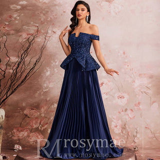 Elegant Sequin Patchwork Strapless Off-Shoulder Women Evening Dress - Rosymae