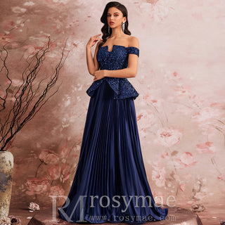 Elegant Sequin Patchwork Strapless Off-Shoulder Women Evening Dress - Rosymae