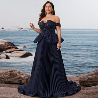 Elegant Sequin Patchwork Strapless Off-Shoulder Women Evening Dress - Rosymae