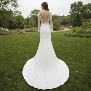 Elegant Sheer Long Sleeves Wedding Dresses & Gowns with Leg Slit - Rosymae