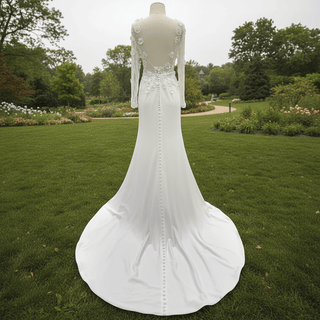 Elegant Sheer Long Sleeves Wedding Dresses & Gowns with Leg Slit - Rosymae