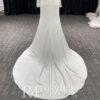 Elegant Sheer Long Sleeves Wedding Dresses & Gowns with Leg Slit - Rosymae