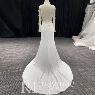 Elegant Sheer Long Sleeves Wedding Dresses & Gowns with Leg Slit - Rosymae