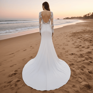 Elegant Sheer Long Sleeves Wedding Dresses & Gowns with Leg Slit - Rosymae