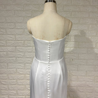 Elegant Simple Pleated Satin Mermaid Wedding Dress with Vneck - Rosymae