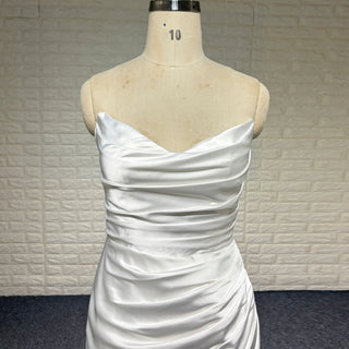 Elegant Simple Pleated Satin Mermaid Wedding Dress with Vneck - Rosymae