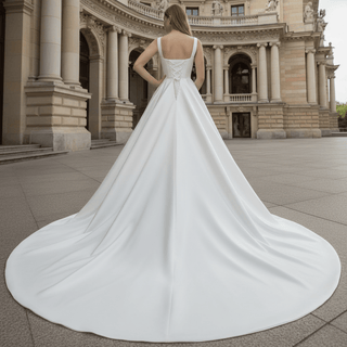 Elegant Simple Square-neck Satin A-line Wedding Dress with Wide Straps - Rosymae