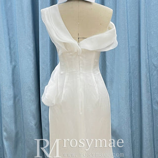 Elegant Sleek Simple Mermaid Wedding Dress with Ruffle Sleeve - Rosymae