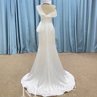 Elegant Sleek Simple Mermaid Wedding Dress with Ruffle Sleeve - Rosymae