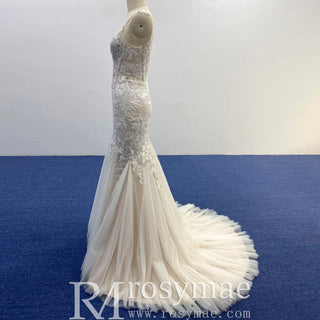 Elegant Spaghetti Strap Mermaid Tulle Lace Wedding Dress - Rosymae