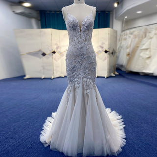 Elegant Spaghetti Strap Mermaid Tulle Lace Wedding Dress - Rosymae