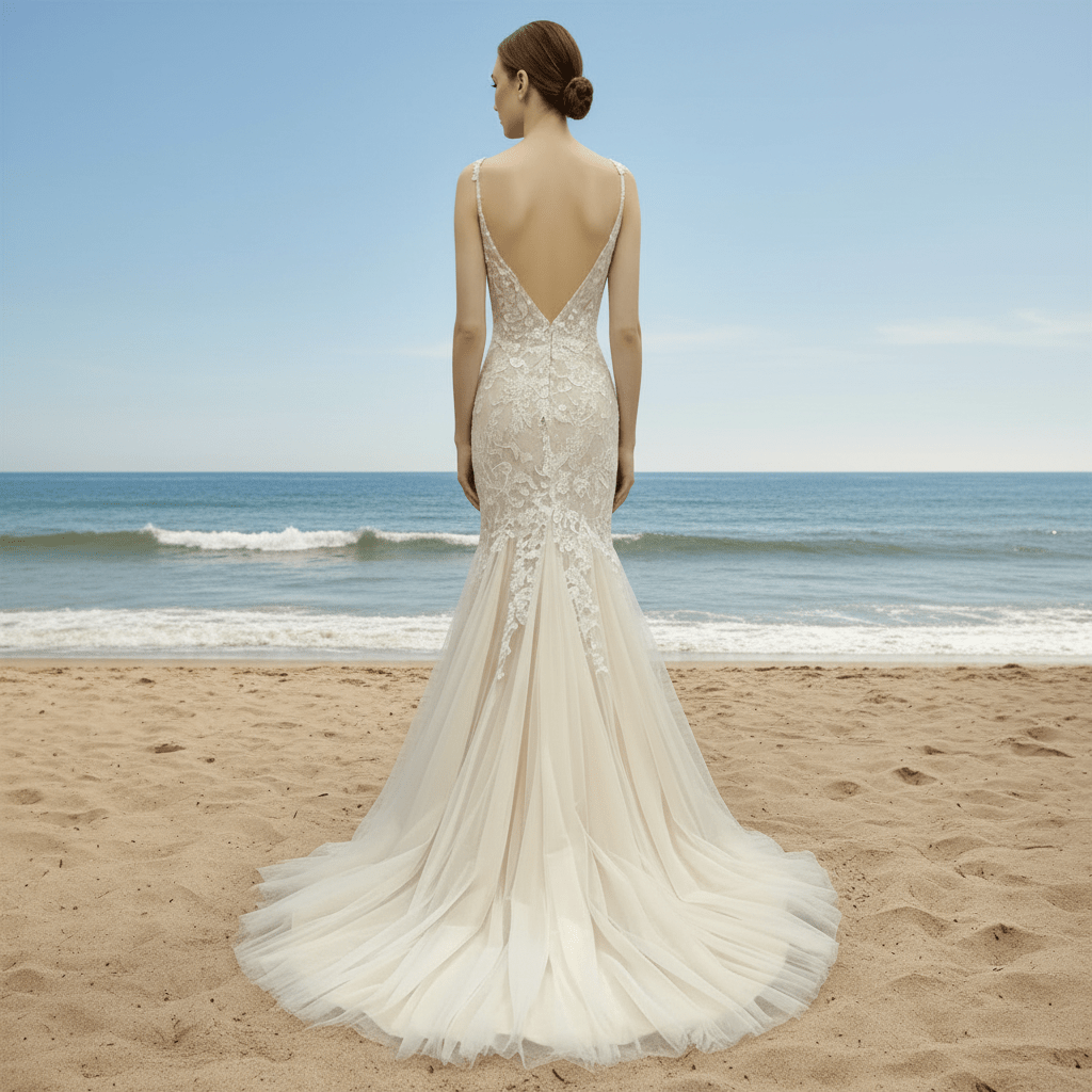 Elegant Spaghetti Strap Mermaid Tulle Lace Wedding Dress - Rosymae