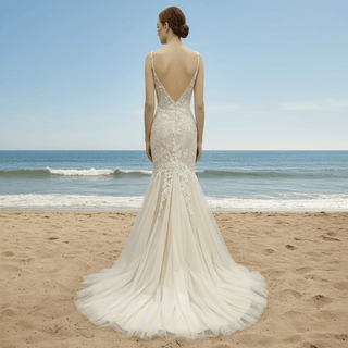 Elegant Spaghetti Strap Mermaid Tulle Lace Wedding Dress - Rosymae